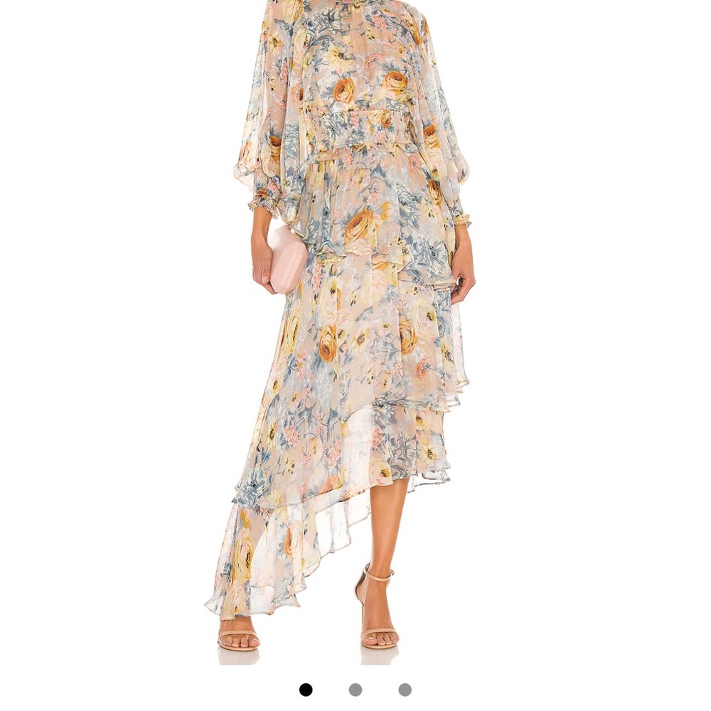 Elliatt Blue and Orange Asymmetrical Ruffled Sundress